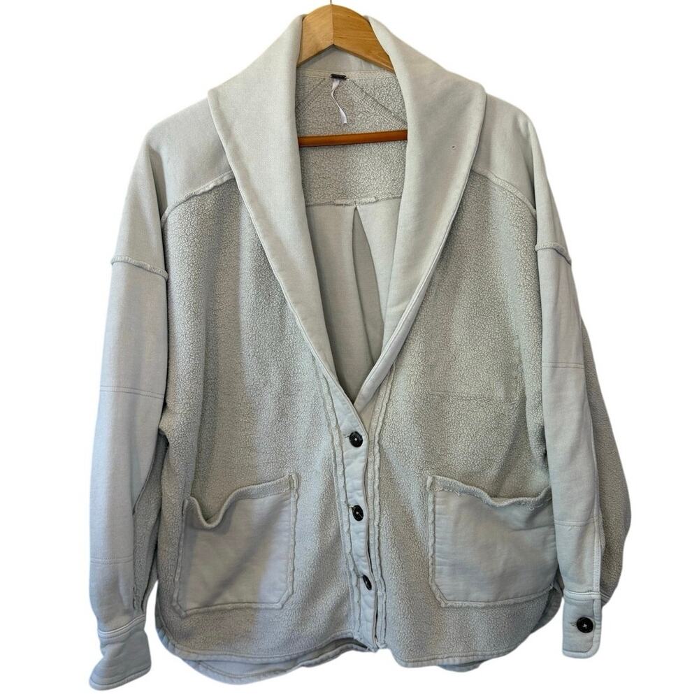 Free People Jordan Reversed Fleece Button Up Oversized Chunky Grandpa Cardigan M - Picture 2 of 15